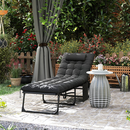 Sun Lounger, folding chaise longue with cushion, headrest, side pocket, textilene, reclining outdoor garden lounger for beach camping pool terrace 58 x 189 x 32.5 cm black