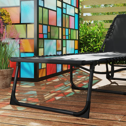 Sun Lounger, folding chaise longue with cushion, headrest, side pocket, textilene, reclining outdoor garden lounger for beach camping pool terrace 58 x 189 x 32.5 cm black