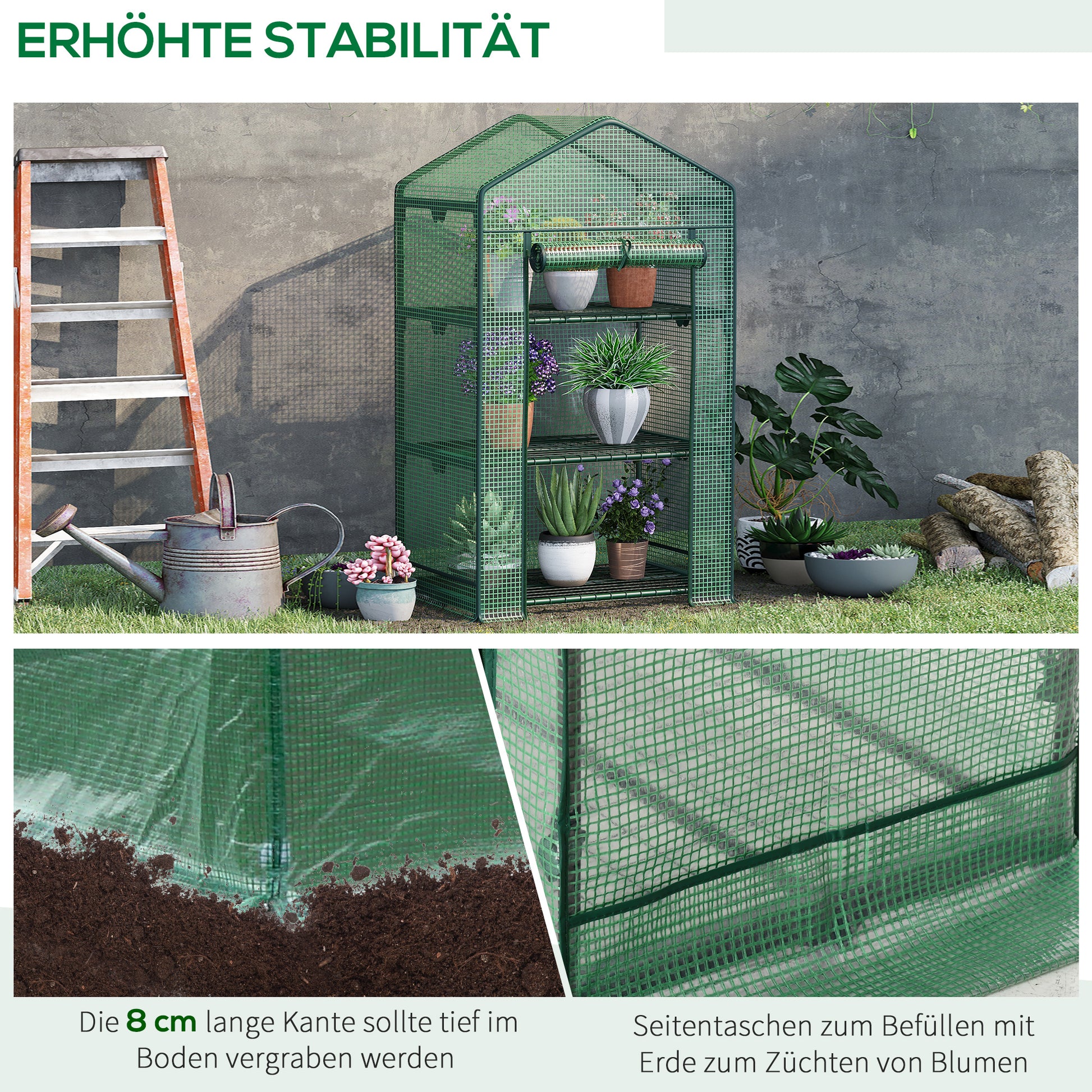 Mini Greenhouse Propagation Greenhouse with Film Cover and 3 Shelf Racks Roll-up Door Vegetable Bed