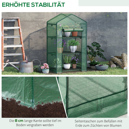 Mini Greenhouse Propagation Greenhouse with Film Cover and 3 Shelf Racks Roll-up Door Vegetable Bed
