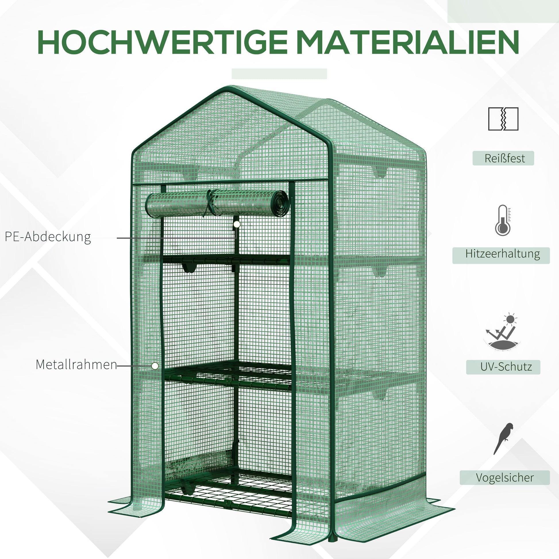 Mini Greenhouse Propagation Greenhouse with Film Cover and 3 Shelf Racks Roll-up Door Vegetable Bed