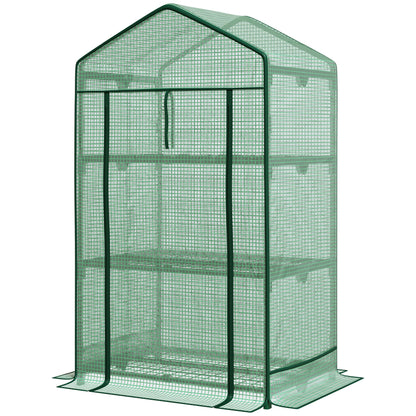 Mini Greenhouse Propagation Greenhouse with Film Cover and 3 Shelf Racks Roll-up Door Vegetable Bed