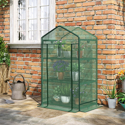 Mini Greenhouse Propagation Greenhouse with Film Cover and 3 Shelf Racks Roll-up Door Vegetable Bed