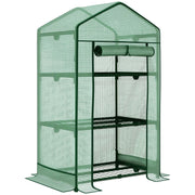 Mini Greenhouse Propagation Greenhouse with Film Cover and 3 Shelf Racks Roll-up Door Vegetable Bed