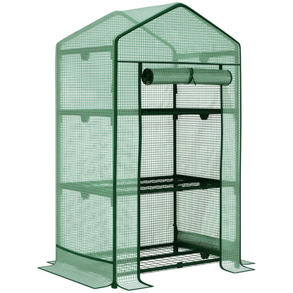 Mini Greenhouse Propagation Greenhouse with Film Cover and 3 Shelf Racks Roll-up Door Vegetable Bed