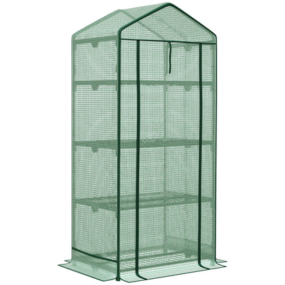 Mini Greenhouse Propagation Greenhouse with Film Cover and 3 Shelf Racks Roll-up Door Vegetable Bed