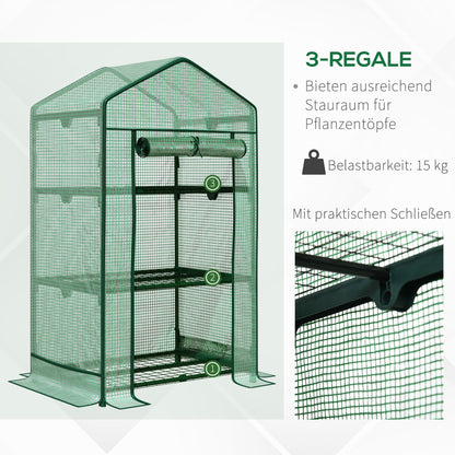 Mini Greenhouse Propagation Greenhouse with Film Cover and 3 Shelf Racks Roll-up Door Vegetable Bed