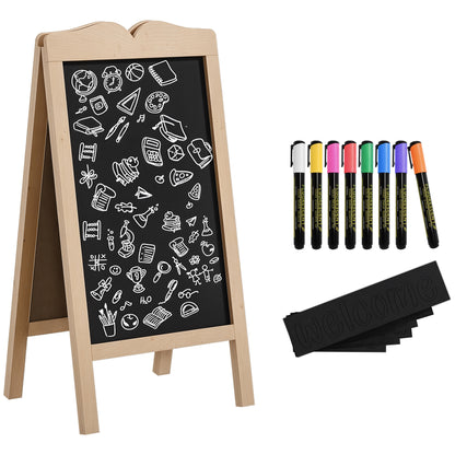 Chalkboard Easel with Wooden Frame Double-Sided Magnetic Foldable Chalkboard with 8 Liquid Chalks and 6 Double-Sided Boards 51x42x101 cm Natural