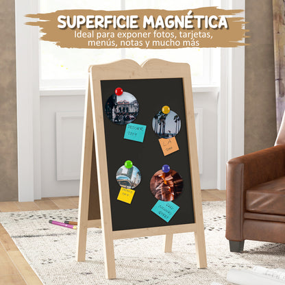 Chalkboard Easel with Wooden Frame Double-Sided Magnetic Foldable Chalkboard with 8 Liquid Chalks and 6 Double-Sided Boards 51x42x101 cm Natural