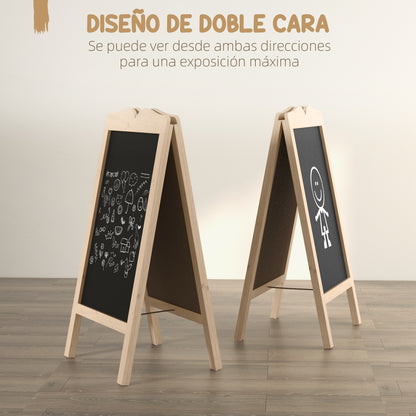 Chalkboard Easel with Wooden Frame Double-Sided Magnetic Foldable Chalkboard with 8 Liquid Chalks and 6 Double-Sided Boards 51x42x101 cm Natural