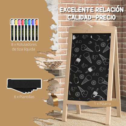Chalkboard Easel with Wooden Frame Double-Sided Magnetic Foldable Chalkboard with 8 Liquid Chalks and 6 Double-Sided Boards 51x42x101 cm Natural