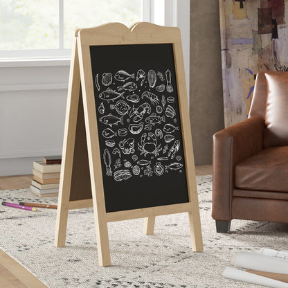 Chalkboard Easel with Wooden Frame Double-Sided Magnetic Foldable Chalkboard with 8 Liquid Chalks and 6 Double-Sided Boards 51x42x101 cm Natural