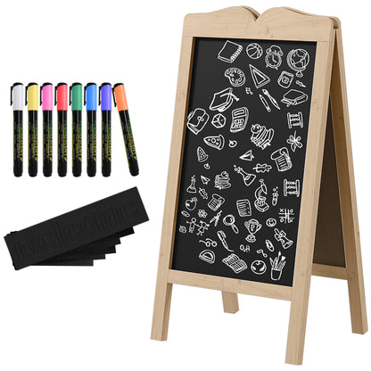 Chalkboard Easel with Wooden Frame Double-Sided Magnetic Foldable Chalkboard with 8 Liquid Chalks and 6 Double-Sided Boards 51x42x101 cm Natural
