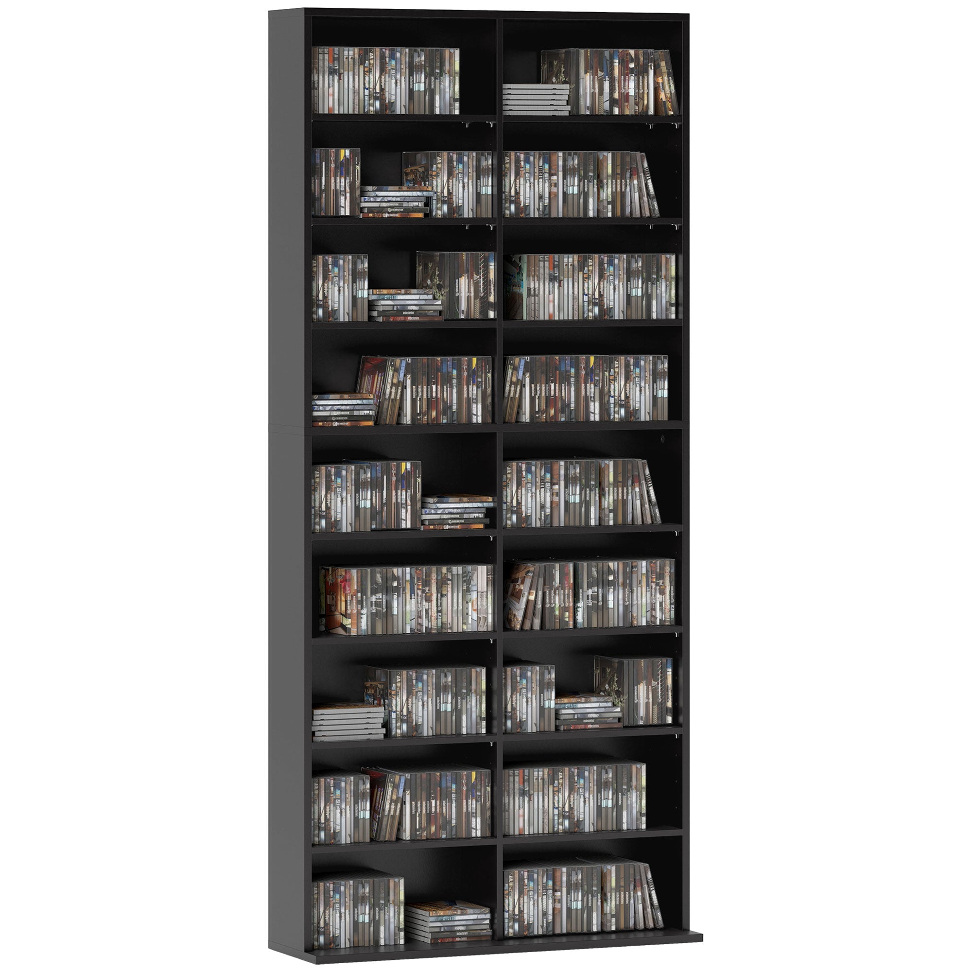 CD, DVD & Blu‑ray Media Storage Tower — Holds up to 640 CDs / 360 DVDs / 430 Blu‑rays, Adjustable Shelves, Black (30.9 x 9.4 x 68.9 in)