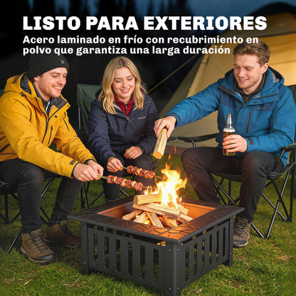 Square Steel Outdoor Fire Pit, 26.4 x 26.4 x 18.5 in, Patio Fire Pit with Poker & Mesh Cover, Black