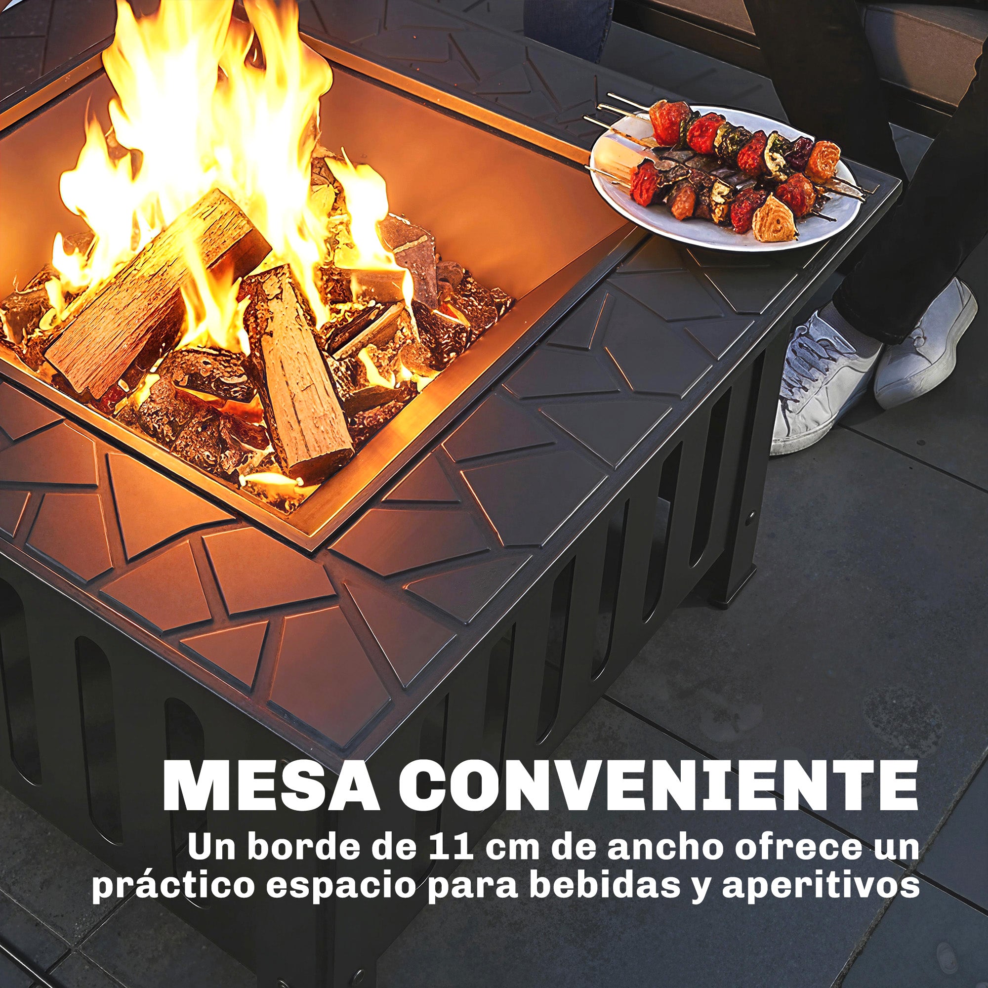 Square Steel Outdoor Fire Pit, 26.4 x 26.4 x 18.5 in, Patio Fire Pit with Poker & Mesh Cover, Black