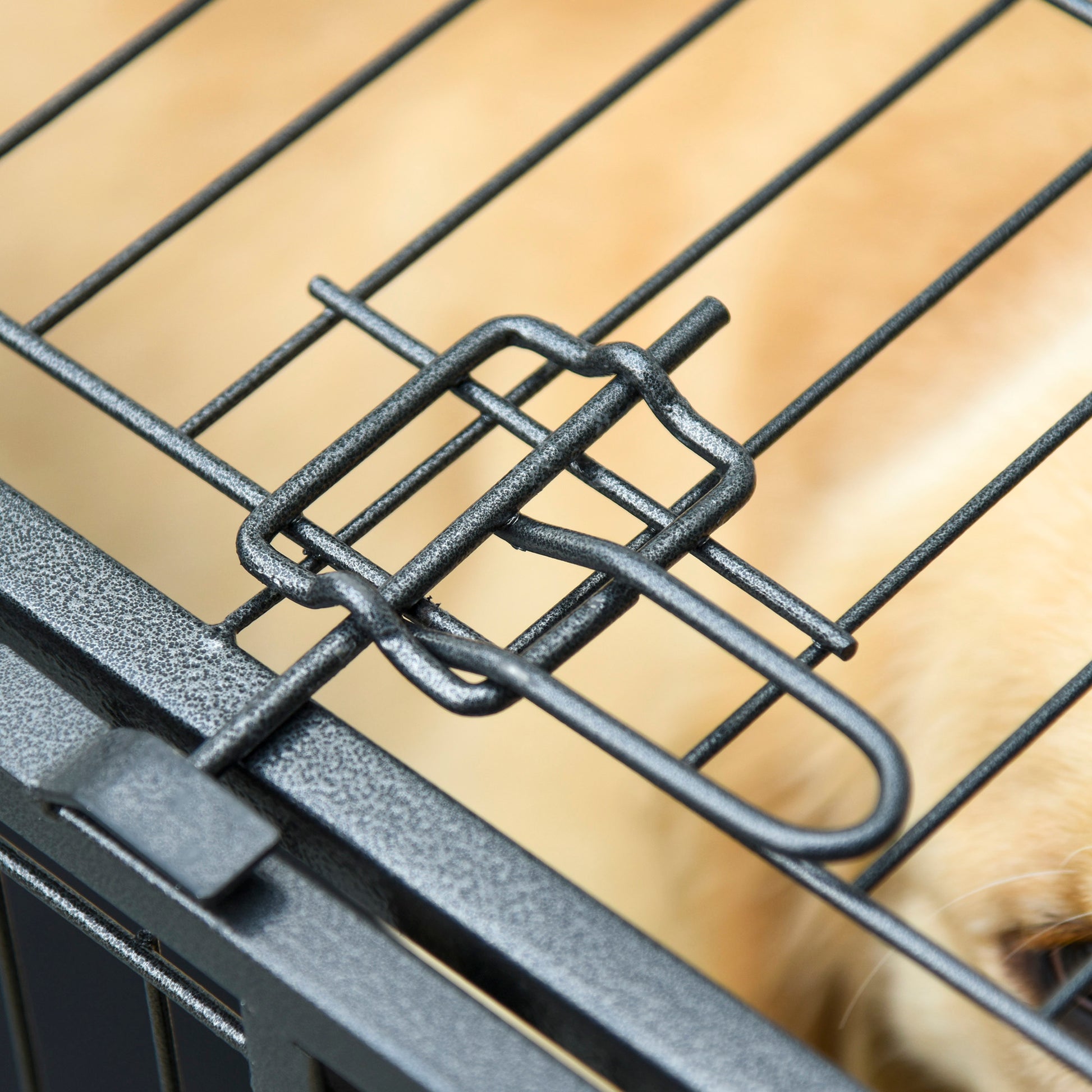 Foldable Dog Cage Transport Cage on Wheels 2 Lockable Doors Removable Tray 94L x 58W x 69.5H cm Metal Gray Black