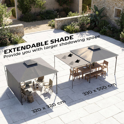3.2 x 3.2 m (10.5 x 10.5 ft) Metal Garden Gazebo — Retractable Canopy, Double Roof, UPF 30+, Dark Gray