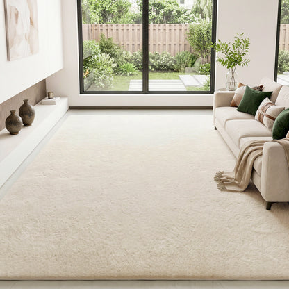 Long-Pile Washable Area Rug, 63 x 90.6 in (160 x 230 cm), Cream
