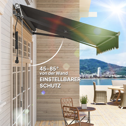 Retractable Arm Awning with Electric Crank Height Adjustable Awning Sun Protection UV 30+ Balcony Awning incl. Wall Mount Sun Awning 300cm wide for Terrace Balcony Dark Grey