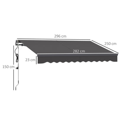 Retractable Arm Awning with Electric Crank Height Adjustable Awning Sun Protection UV 30+ Balcony Awning incl. Wall Mount Sun Awning 300cm wide for Terrace Balcony Dark Grey