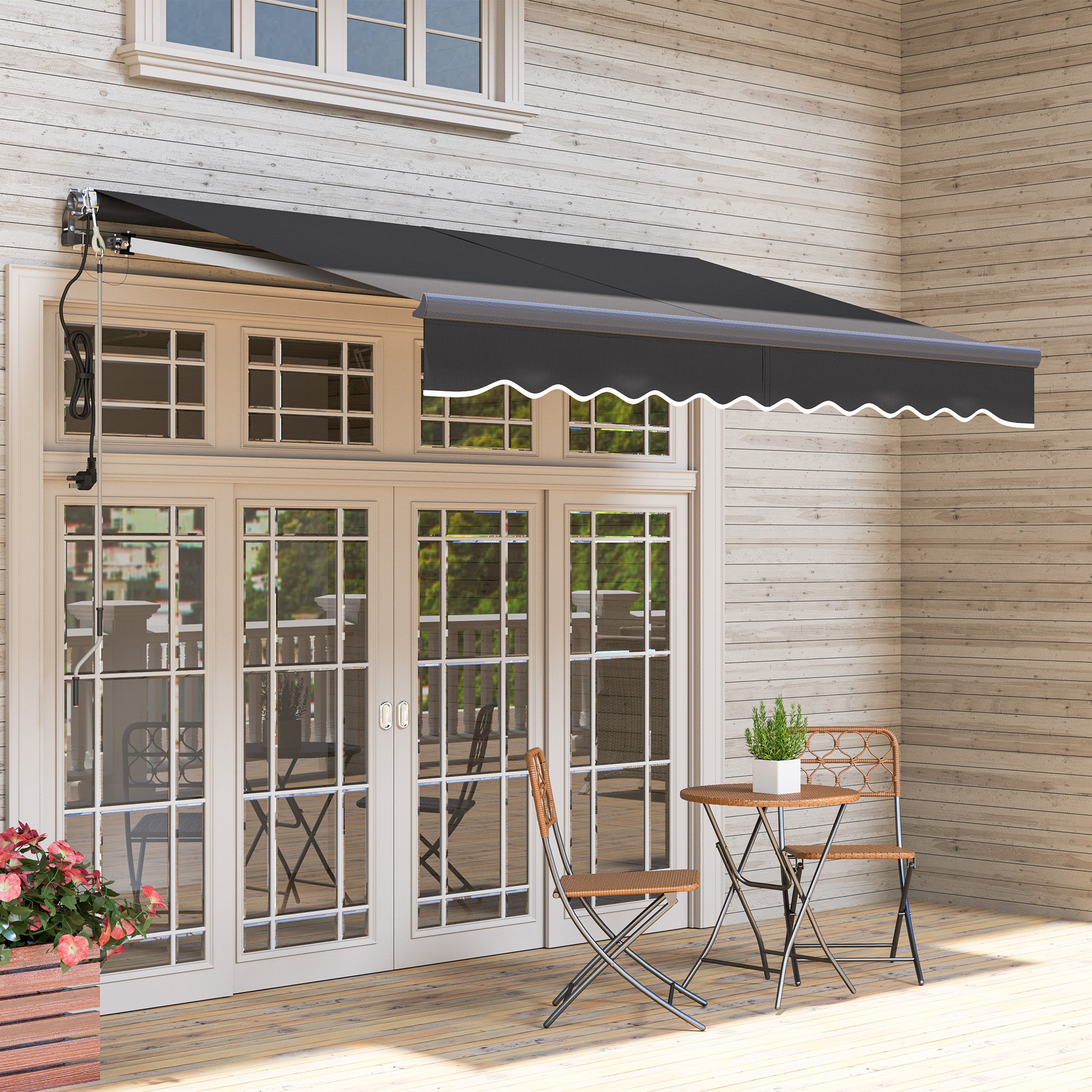 Retractable Arm Awning with Electric Crank Height Adjustable Awning Sun Protection UV 30+ Balcony Awning incl. Wall Mount Sun Awning 300cm wide for Terrace Balcony Dark Grey