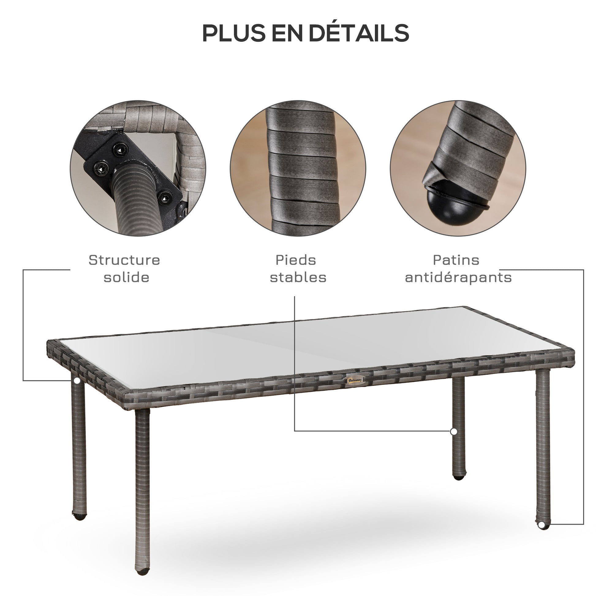 Garden Coffee Table 5mm Tempered Glass Top Resin Wicker Imitation Rattan Gray