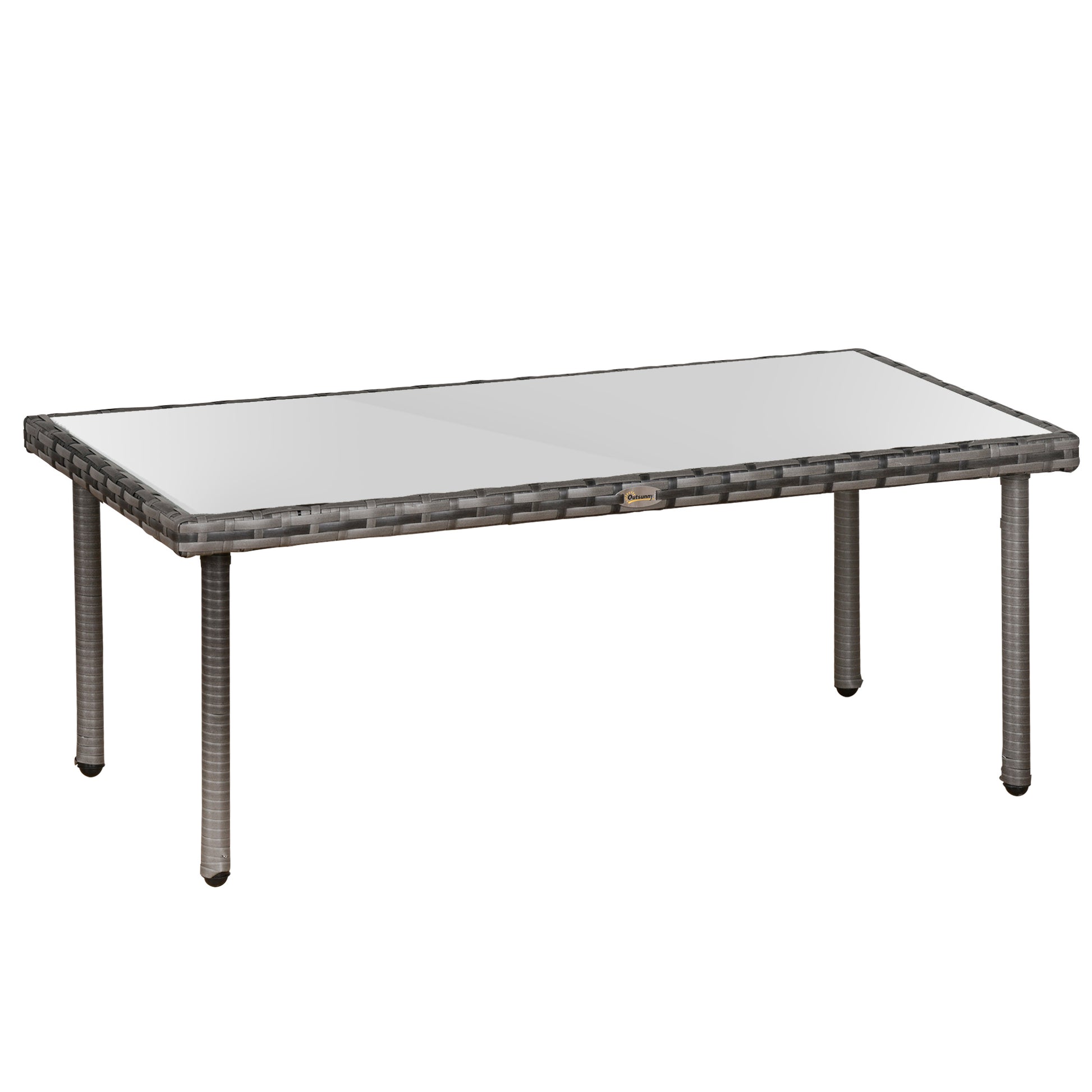 Garden Coffee Table 5mm Tempered Glass Top Resin Wicker Imitation Rattan Gray