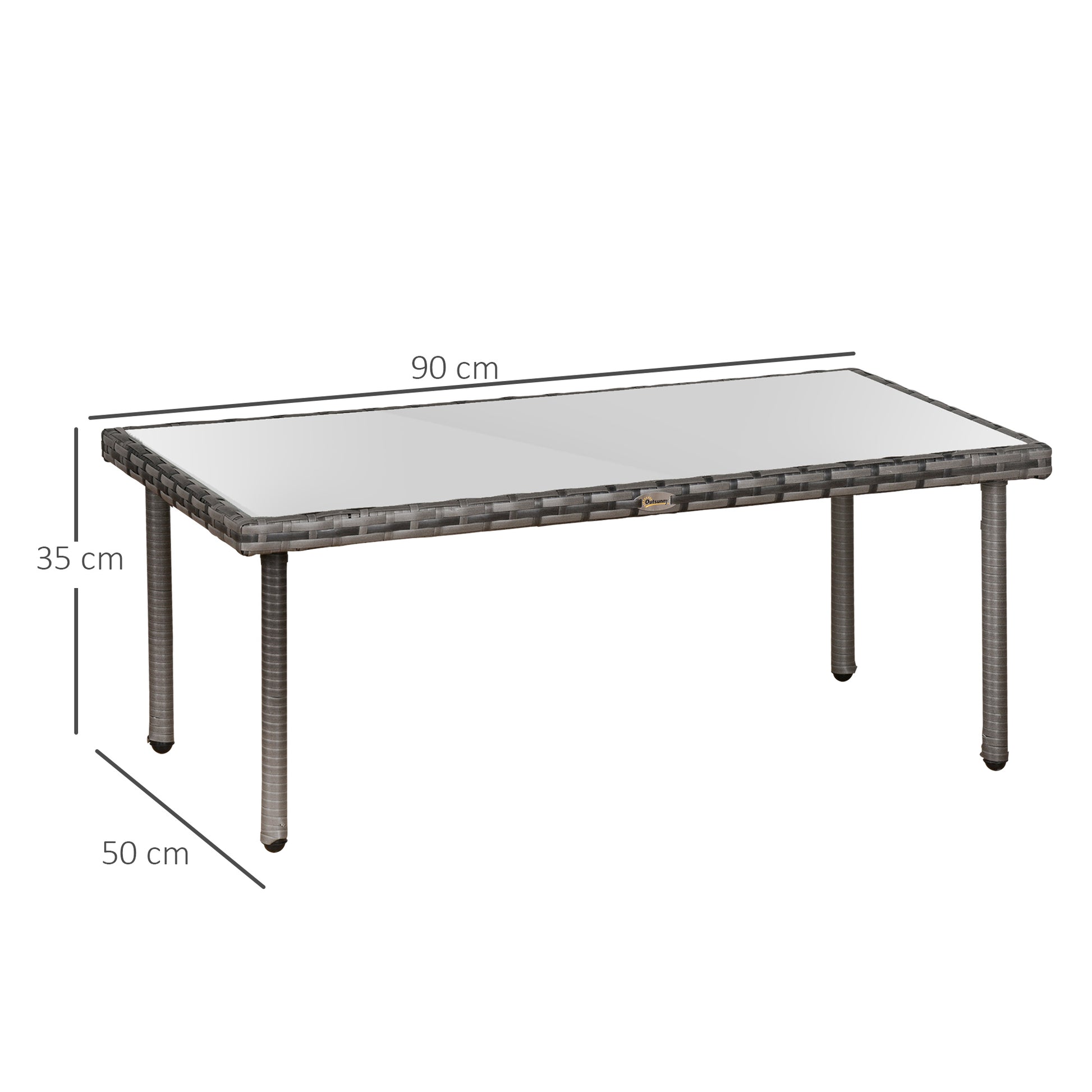 Garden Coffee Table 5mm Tempered Glass Top Resin Wicker Imitation Rattan Gray