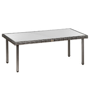 Garden Coffee Table 5mm Tempered Glass Top Resin Wicker Imitation Rattan Gray