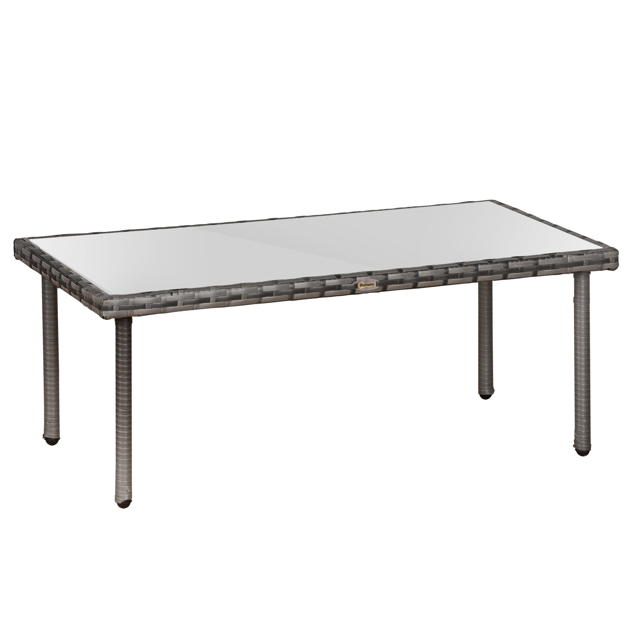 Garden Coffee Table 5mm Tempered Glass Top Resin Wicker Imitation Rattan Gray