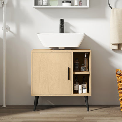Bathroom Under Sink Cabinet, Industrial Vanity Unit with Soft-Closing Door and Adjustable Shelf, 60 x 30 x 59.5 cm, Oak