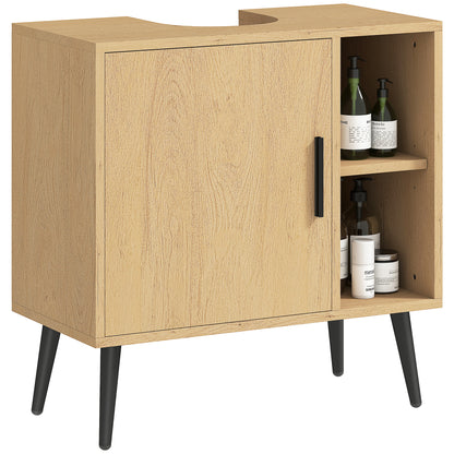 Bathroom Under Sink Cabinet, Industrial Vanity Unit with Soft-Closing Door and Adjustable Shelf, 60 x 30 x 59.5 cm, Oak