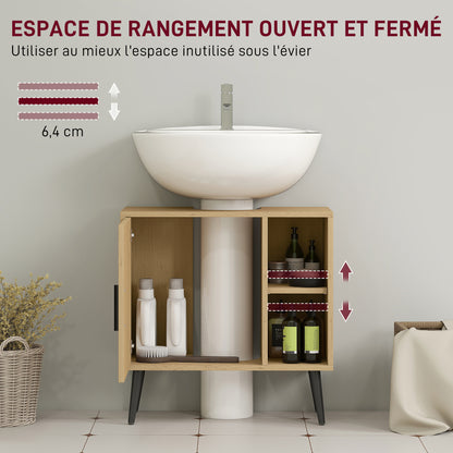 Bathroom Under Sink Cabinet, Industrial Vanity Unit with Soft-Closing Door and Adjustable Shelf, 60 x 30 x 59.5 cm, Oak