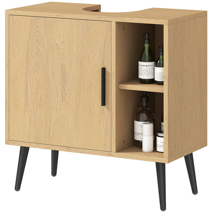 Bathroom Under Sink Cabinet, Industrial Vanity Unit with Soft-Closing Door and Adjustable Shelf, 60 x 30 x 59.5 cm, Oak