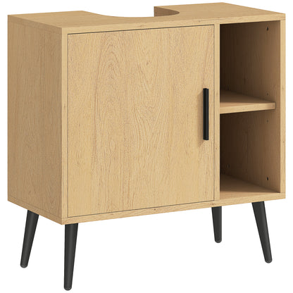Bathroom Under Sink Cabinet, Industrial Vanity Unit with Soft-Closing Door and Adjustable Shelf, 60 x 30 x 59.5 cm, Oak