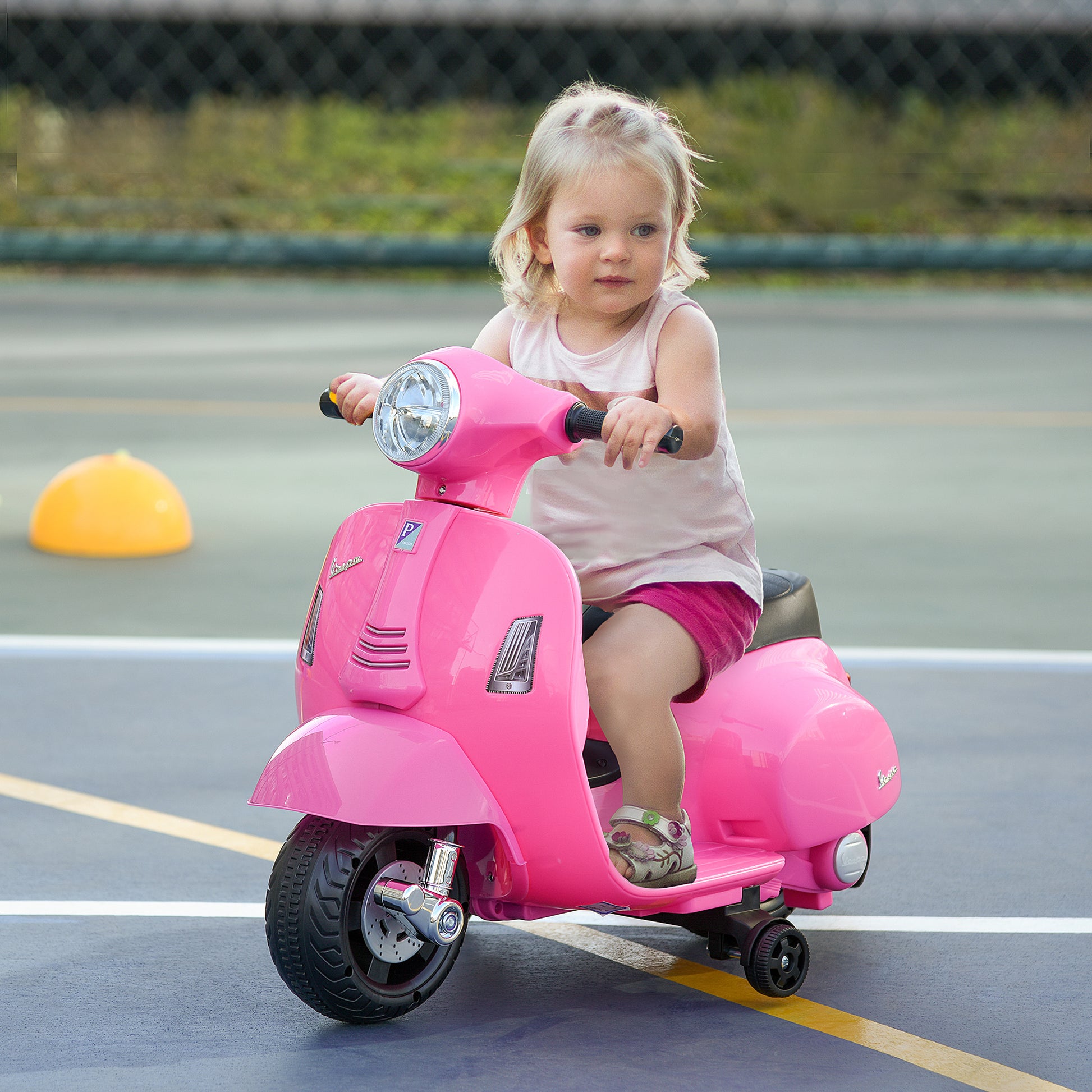 Electric Vespa Motorcycle for Kids 18-36 Months 6V Battery-Powered Bike with Headlight Horn and 4 Wheels Children's Motorcycle with License 66.5x38x52 cm Pink