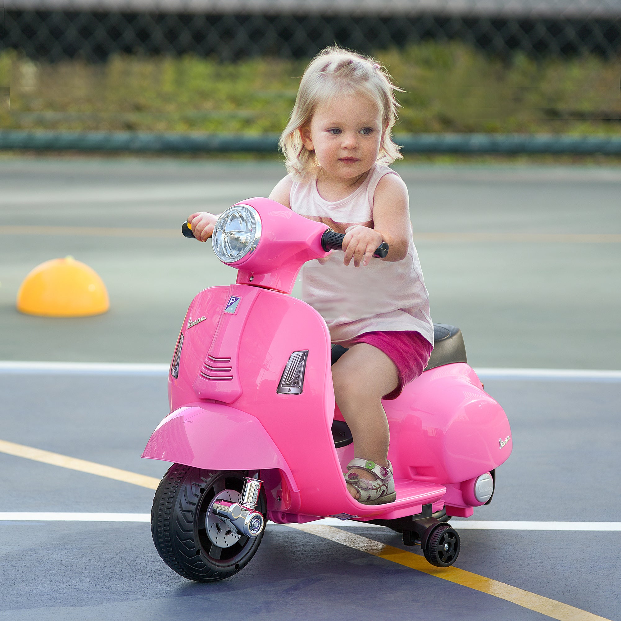 Electric Vespa Motorcycle for Kids 18-36 Months 6V Battery-Powered Bike with Headlight Horn and 4 Wheels Children's Motorcycle with License 66.5x38x52 cm Pink