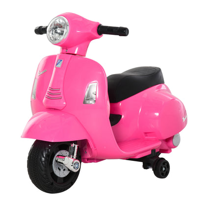 Electric Vespa Motorcycle for Kids 18-36 Months 6V Battery-Powered Bike with Headlight Horn and 4 Wheels Children's Motorcycle with License 66.5x38x52 cm Pink