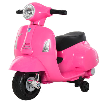Electric Vespa Motorcycle for Kids 18-36 Months 6V Battery-Powered Bike with Headlight Horn and 4 Wheels Children's Motorcycle with License 66.5x38x52 cm Pink