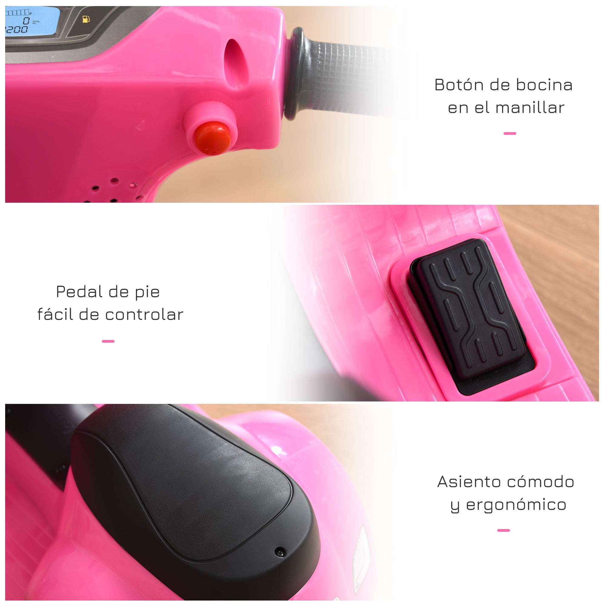 Electric Vespa Motorcycle for Kids 18-36 Months 6V Battery-Powered Bike with Headlight Horn and 4 Wheels Children's Motorcycle with License 66.5x38x52 cm Pink