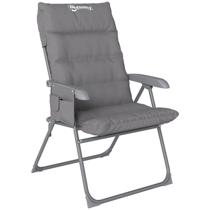 Folding Camping Chair, Fishing Chair with Padded Seat, Adjustable High Backrest and Side Pockets, Foldable Armchair for Hiking, Fishing, Beach, and Picnic, Gray