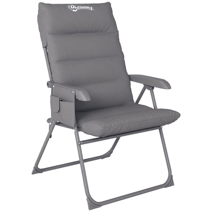 Folding Camping Chair, Fishing Chair with Padded Seat, Adjustable High Backrest and Side Pockets, Foldable Armchair for Hiking, Fishing, Beach, and Picnic, Gray