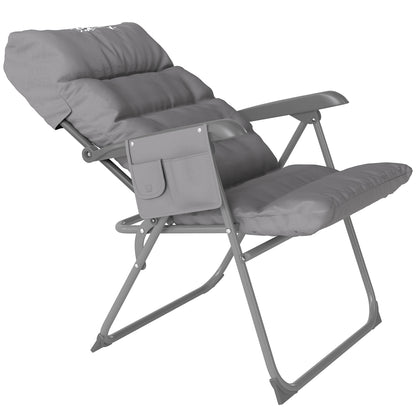 Folding Camping Chair, Fishing Chair with Padded Seat, Adjustable High Backrest and Side Pockets, Foldable Armchair for Hiking, Fishing, Beach, and Picnic, Gray