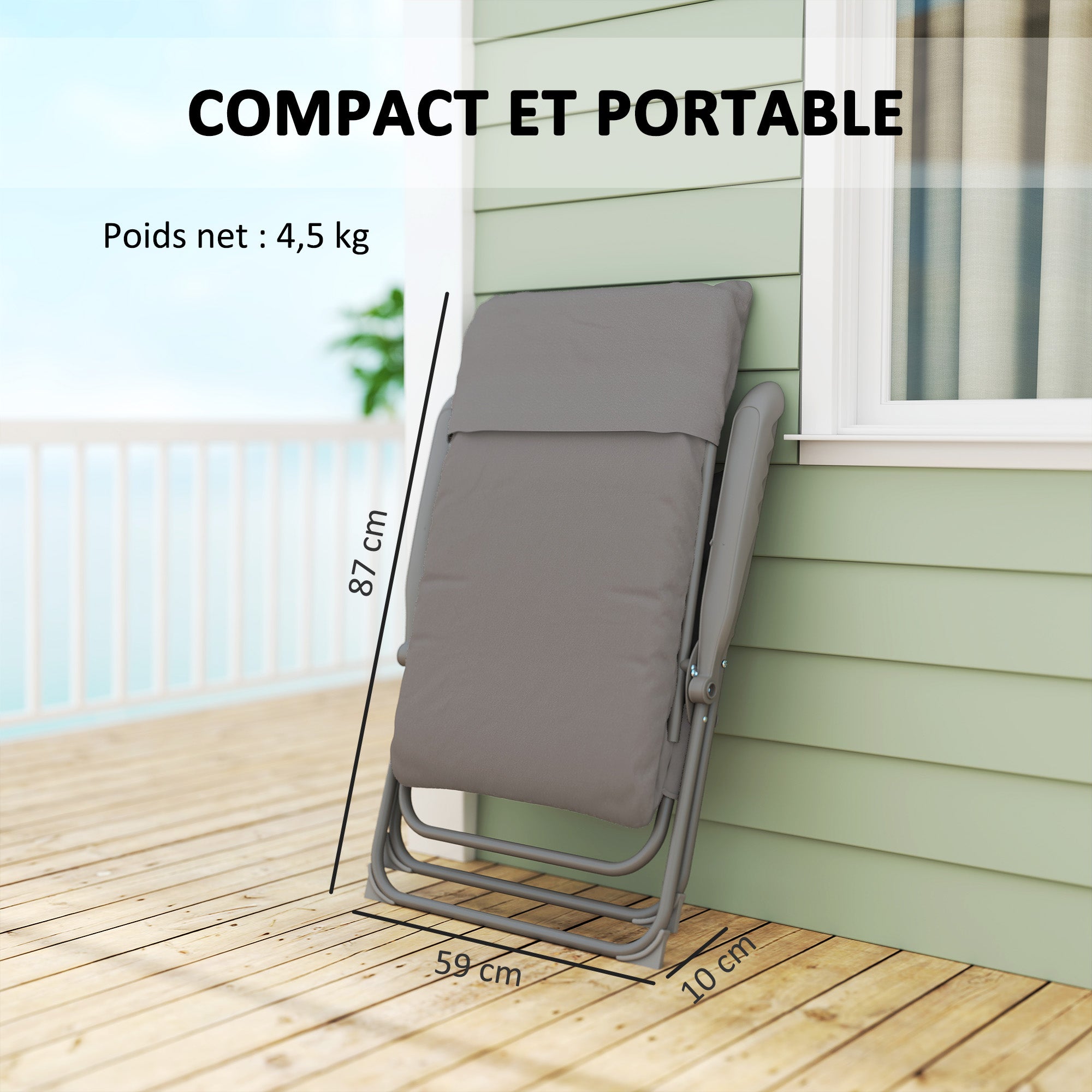Folding Camping Chair, Fishing Chair with Padded Seat, Adjustable High Backrest and Side Pockets, Foldable Armchair for Hiking, Fishing, Beach, and Picnic, Gray
