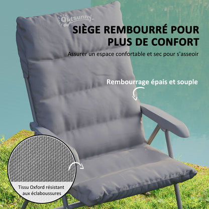 Folding Camping Chair, Fishing Chair with Padded Seat, Adjustable High Backrest and Side Pockets, Foldable Armchair for Hiking, Fishing, Beach, and Picnic, Gray
