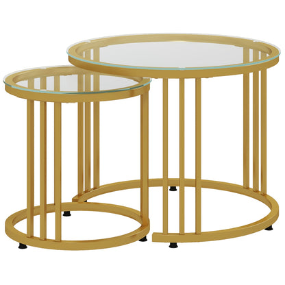 Coffee Table Set of 2, Stackable Side Table with Steel Frame, Living Room Table for Office, Bedroom, Gold