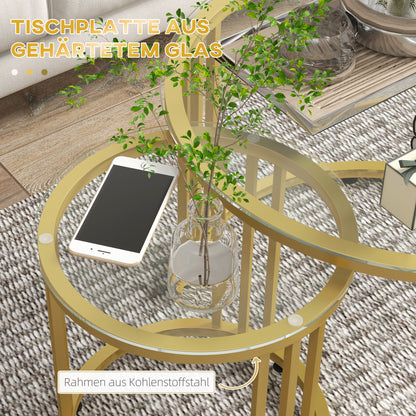 Coffee Table Set of 2, Stackable Side Table with Steel Frame, Living Room Table for Office, Bedroom, Gold