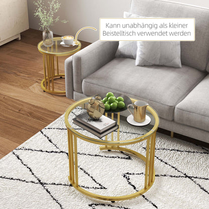 Coffee Table Set of 2, Stackable Side Table with Steel Frame, Living Room Table for Office, Bedroom, Gold
