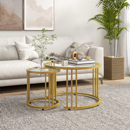 Coffee Table Set of 2, Stackable Side Table with Steel Frame, Living Room Table for Office, Bedroom, Gold